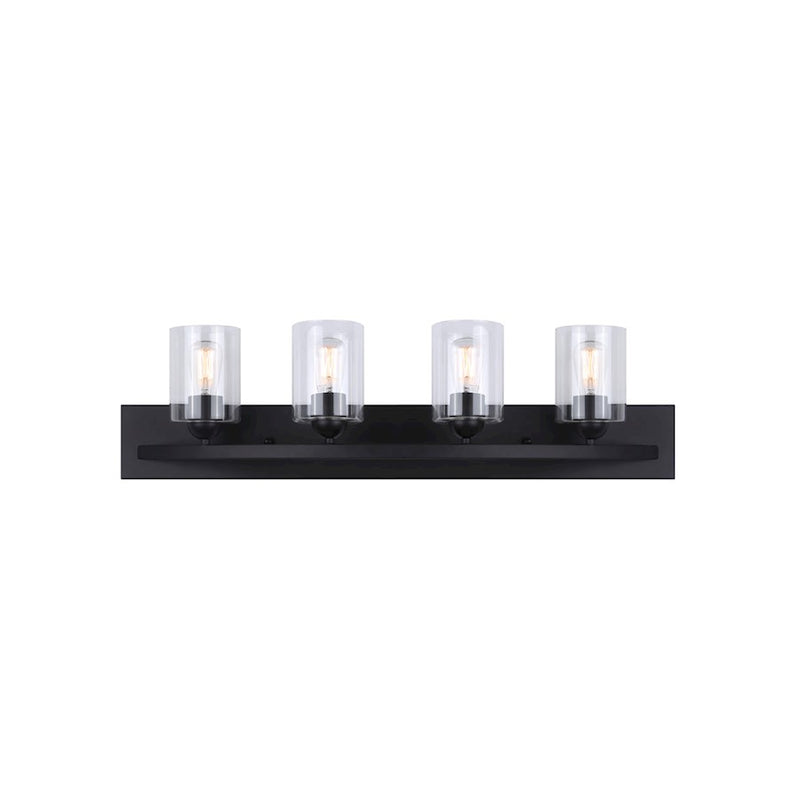 Canarm Hampton 32in 4-Light Vanity Light | Transitional Matte Black and Clear Glass | Bathroom Vanity | 32 x 7 x 8.5 in | Model IVL370A04BK-CL