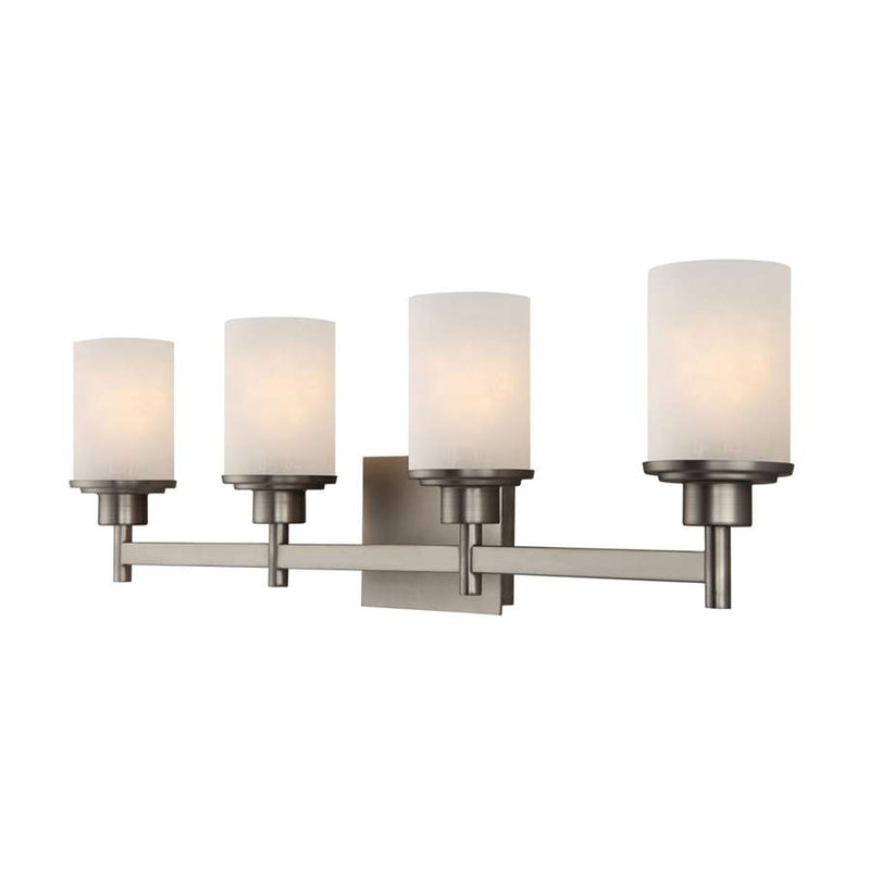 Canarm Lyndi 30in 4-Light Vanity | Brushed Nickel and White Etched Linen Glass | Bathroom Vanity Light | 30 x 5.125 x 9.25 in | Model IVL408A04BN