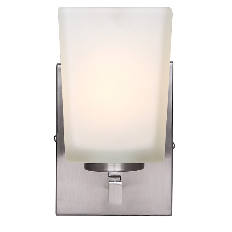 Canarm Hartley 8in 1-Light Wall Sconce | Brushed Nickel Steel and White Opal Glass | Bathroom & Hallway | 5 x 6 x 8 in | Model IVL472A01BN