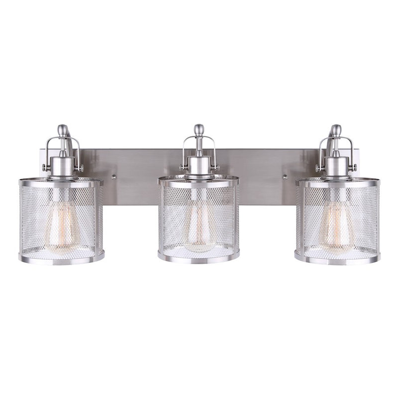 Canarm Beckett 25in 3-Light Vanity Light | Industrial Brushed Nickel and Metal Mesh | Bathroom Vanity | 25 x 8 x 9 in | Model IVL626A03BN