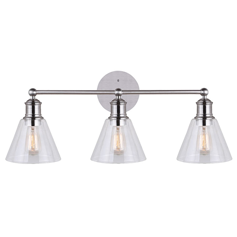 Canarm Larken 25in 3-Light Vanity Light | Brushed Nickel and Clear Glass | Bathroom & Powder Room | 25 x 10 x 6 in | Model IVL628A03BN