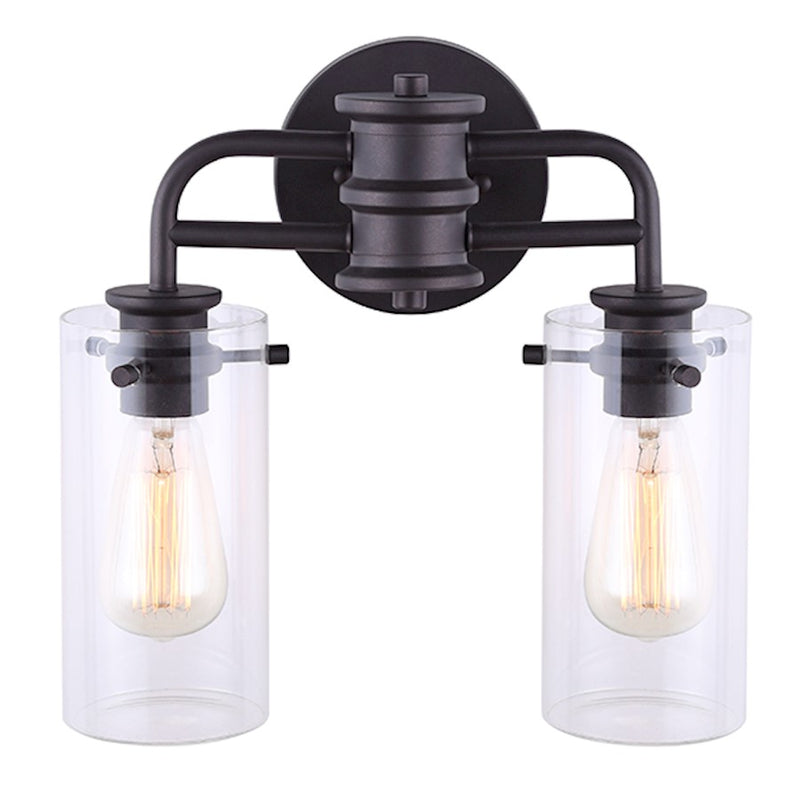 Canarm Albany 14in 2-Light Vanity | Oil Rubbed Bronze and Clear Glass | Bathroom Vanity Light | 14 x 6 x 13 in | Model IVL679A02ORB