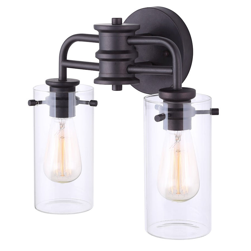Canarm Albany 14in 2-Light Vanity | Oil Rubbed Bronze and Clear Glass | Bathroom Vanity Light | 14 x 6 x 13 in | Model IVL679A02ORB