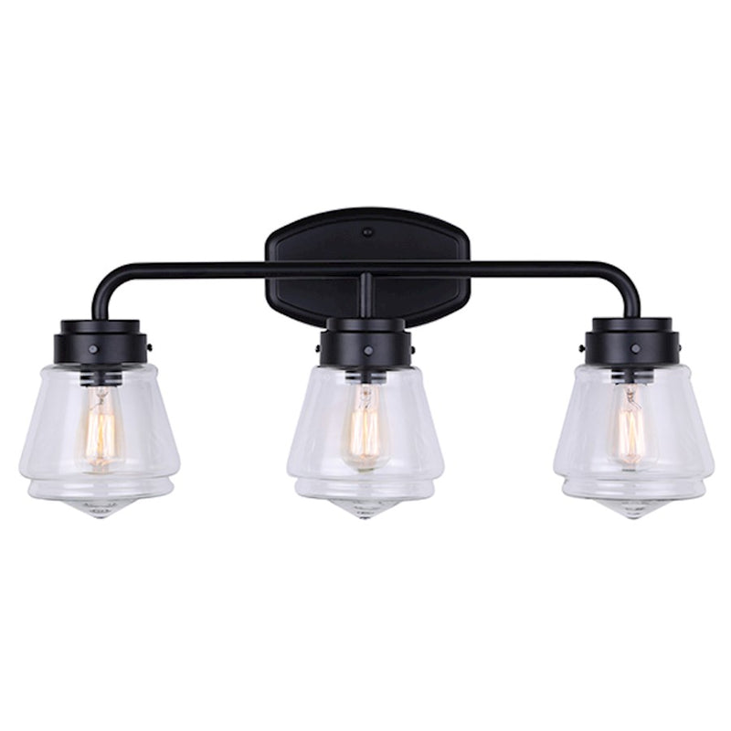 Canarm Lochlan 25in 3-Light Vanity | Black and Clear Glass | Bathroom Vanity Light | 25 x 7 x 12 in | Model IVL682A03BK