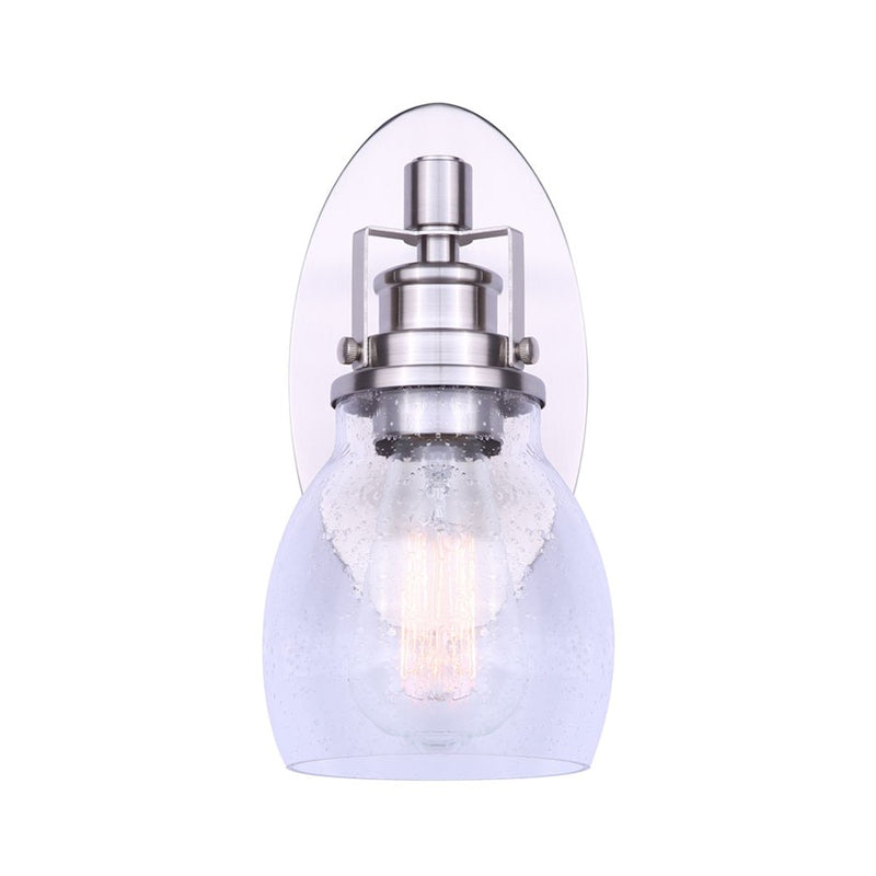 Canarm Carson 5in 1-Light Wall Sconce | Transitional Brushed Nickel and Seeded Glass | Bathroom & Powder Room | 5 x 7 x 10.5 in | Model IVL705A01BN
