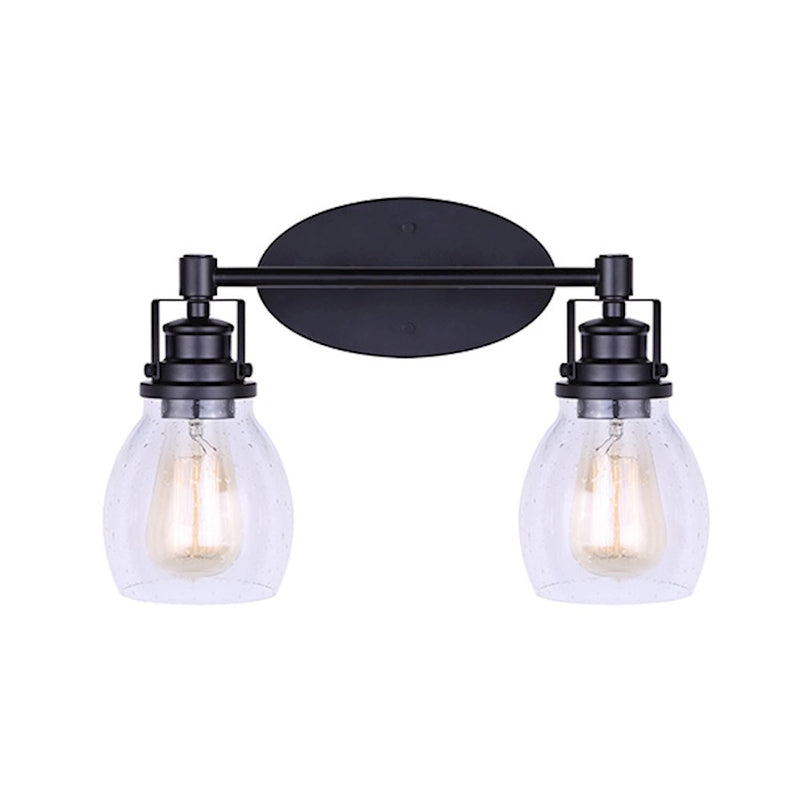 Canarm Carson 16in 2-Light Vanity Light | Industrial Matte Black and Clear Seeded Glass | Bathroom Vanity & Powder Room | Model IVL705A02BK