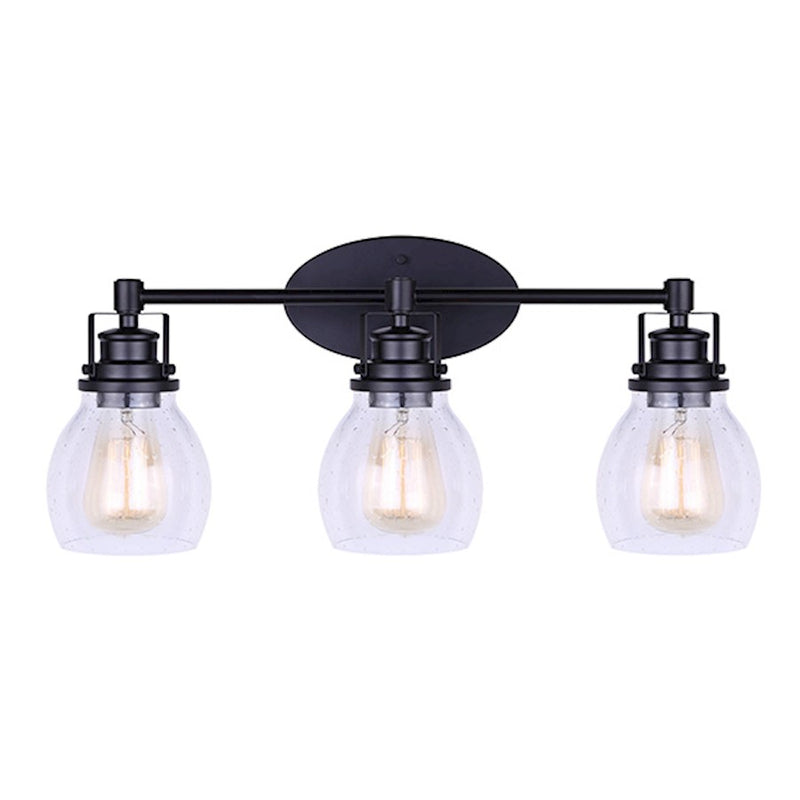 Canarm Carson 24in 3-Light Vanity Light | Industrial Matte Black and Clear Seeded Glass | Bathroom & Powder Room | Model IVL705A03BK