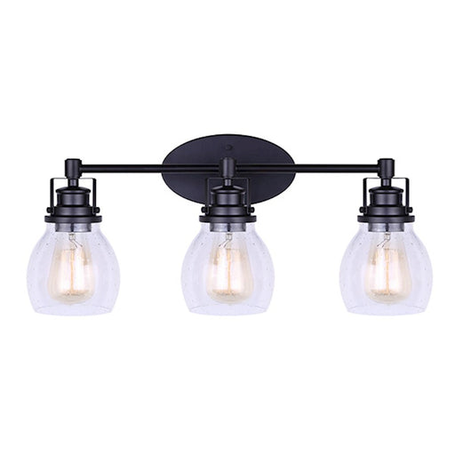 Canarm Carson 24in 3-Light Vanity Light | Industrial Matte Black and Clear Seeded Glass | Bathroom & Powder Room | Model IVL705A03BK