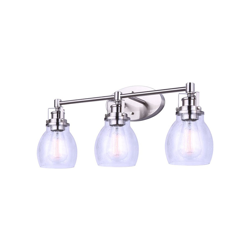 Canarm Carson 24in 3-Light Vanity Light | Modern Brushed Nickel and Clear Seeded Glass | Bathroom & Powder Room | Model IVL705A03BN