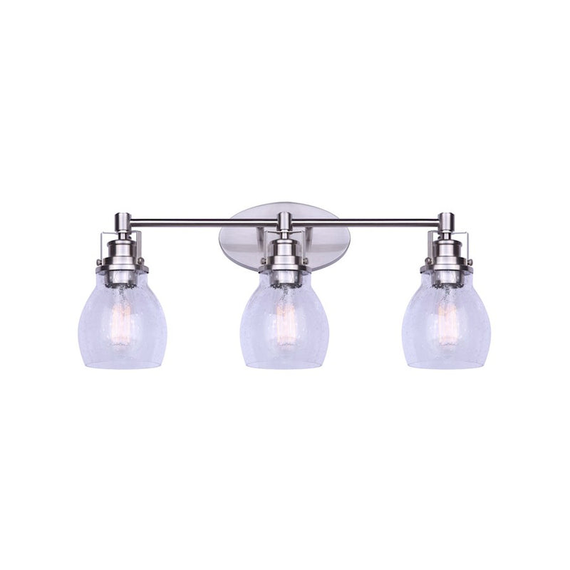 Canarm Carson 24in 3-Light Vanity Light | Modern Brushed Nickel and Clear Seeded Glass | Bathroom & Powder Room | Model IVL705A03BN