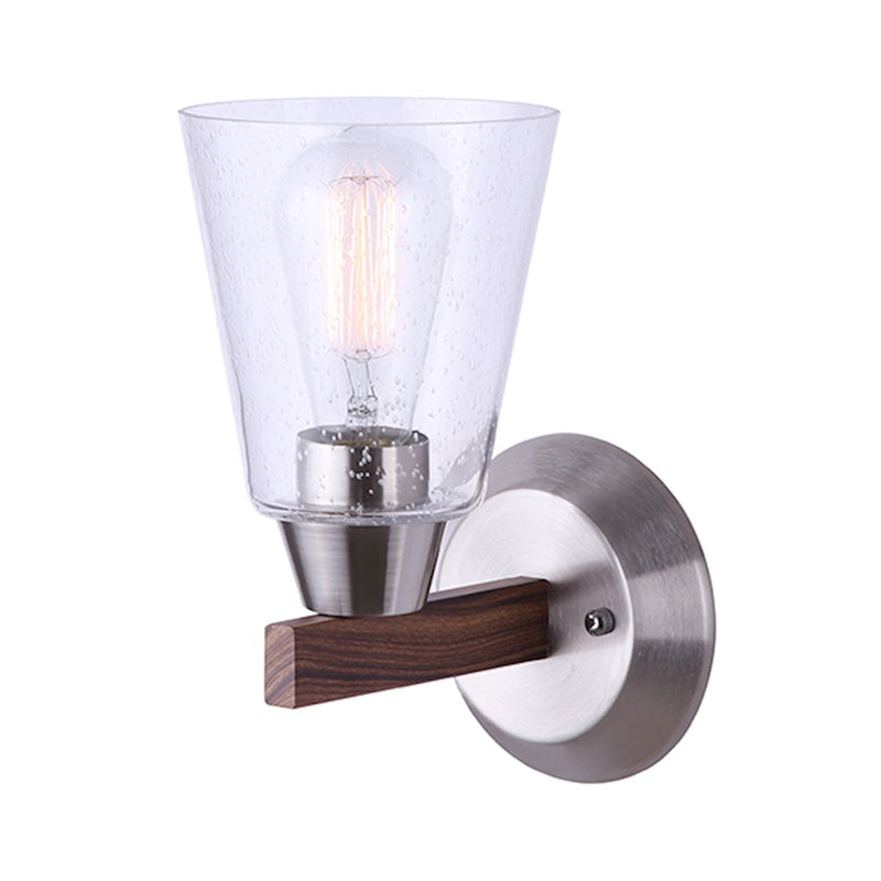 Canarm Dex 5in 1-Light Wall Sconce | Brushed Nickel and Faux Wood Seeded Glass | Bathroom Vanity & Hallway | Model IVL742A01BNW