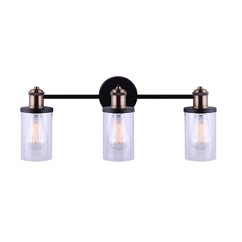 Canarm Cecilia 22in 3-Light Vanity Light | Matte Black and Gold Clear Glass | Bathroom Vanity & Powder Room | Model IVL745A03BKG