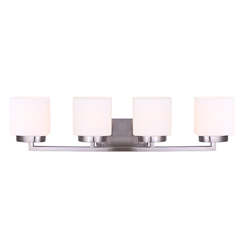 Canarm Sutherland 4-Light Vanity Light | Brushed Nickel and Flat Opal Glass | Bathroom Vanity | 31 x 6 x 8 in | Model IVL751A04BN