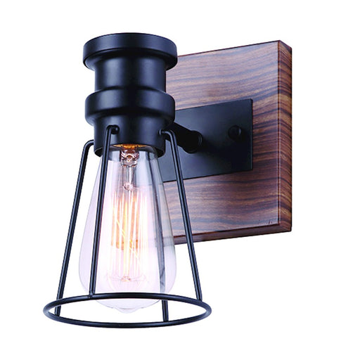 Canarm Blake 1-Light Wall Sconce | Matte Black and Faux Wood | Bathroom & Hallway Accent Light | 5 x 7 x 8 in | Model IVL752A01BKW