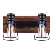Canarm Blake 2-Light Vanity Light | Matte Black and Faux Wood | Bathroom Vanity | 14 x 7 x 8 in | Model IVL752A02BKW