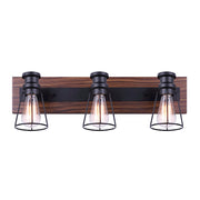 Canarm Blake 24in 3-Light Vanity Light | Industrial Matte Black and Faux Wood | Bathroom & Powder Room | 24 x 6.75 x 8 in | Model IVL752A03BKW