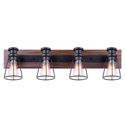 Canarm Blake 32in 4-Light Vanity Light | Industrial Matte Black and Faux Wood | Bathroom & Powder Room | 32 x 6.75 x 8 in | Model IVL752A04BKW