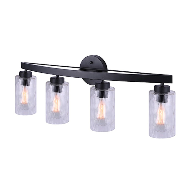 Canarm Newport 31in 4-Light Vanity | Modern Black and Watermark Glass | Bathroom Vanity Light | 31 x 6.5 x 11.25 in | Model IVL754A04BK