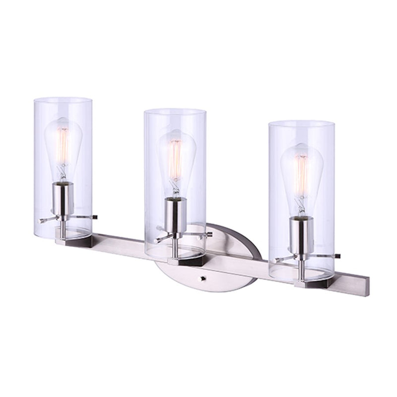 Canarm Joni 24in 3-Light Vanity | Modern Brushed Nickel and Clear Glass | Bathroom Vanity Light | 24 x 6 x 12.38 in | Model IVL759A03BN
