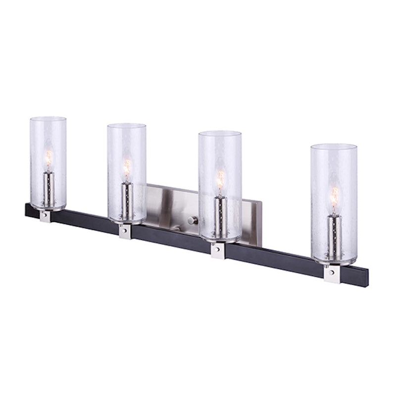 Canarm Cedar 32in 4-Light Vanity Light | Black and Brushed Nickel with Seeded Glass | Bathroom Vanity | 32 x 5 x 10 in | Model IVL762A04BKN