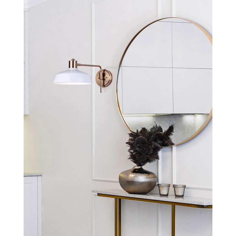 Canarm Bello 1-Light Wall Sconce | Matte Gold and White Metal | Bedroom & Hallway Accent | 21.5 x 10.25 x 7.5 in | Model IWF1055A01GDW