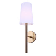 Canarm Dorri 19in 1-Light Wall Sconce | Gold Finish with White Fabric Shade | Bedroom & Living Room Accent | 7 x 5.5 x 19.25 in | Model IWF1072A01GD