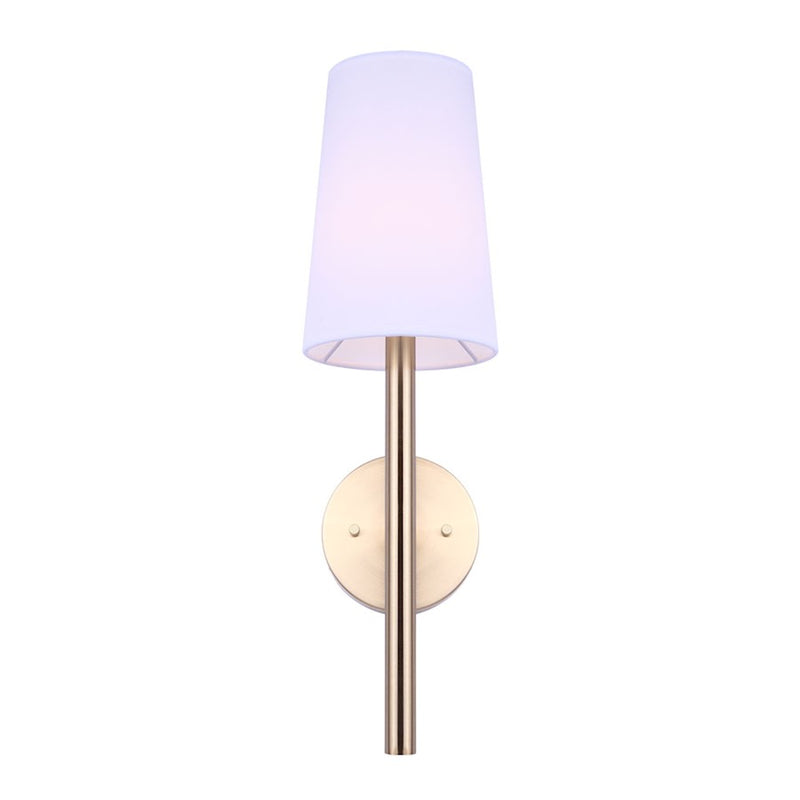 Canarm Dorri 19in 1-Light Wall Sconce | Gold Finish with White Fabric Shade | Bedroom & Living Room Accent | 7 x 5.5 x 19.25 in | Model IWF1072A01GD