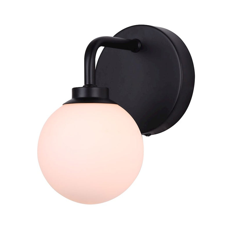 Canarm Asher 1-Light Wall Sconce | Matte Black Metal with Opal Glass | Bedroom & Hallway Accent Light | 5 x 7 x 8 in | Model IWF1105A01BK9