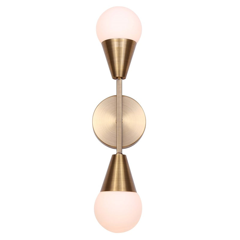Canarm Arlowe 2-Light Wall Sconce | Gold Metal and Flat Opal Glass | Living Room & Hallway | 4.75 x 5.5 x 19 in | Model IWF1125A02GD9