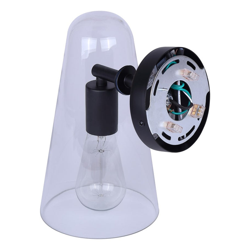 Canarm Luisa 8in 1-Light Wall Sconce | Mid-Century Matte Black with Clear Glass | Bedroom & Hallway Accent | 8 x 5.88 x 10.25 in | Model IWF1144A01BK