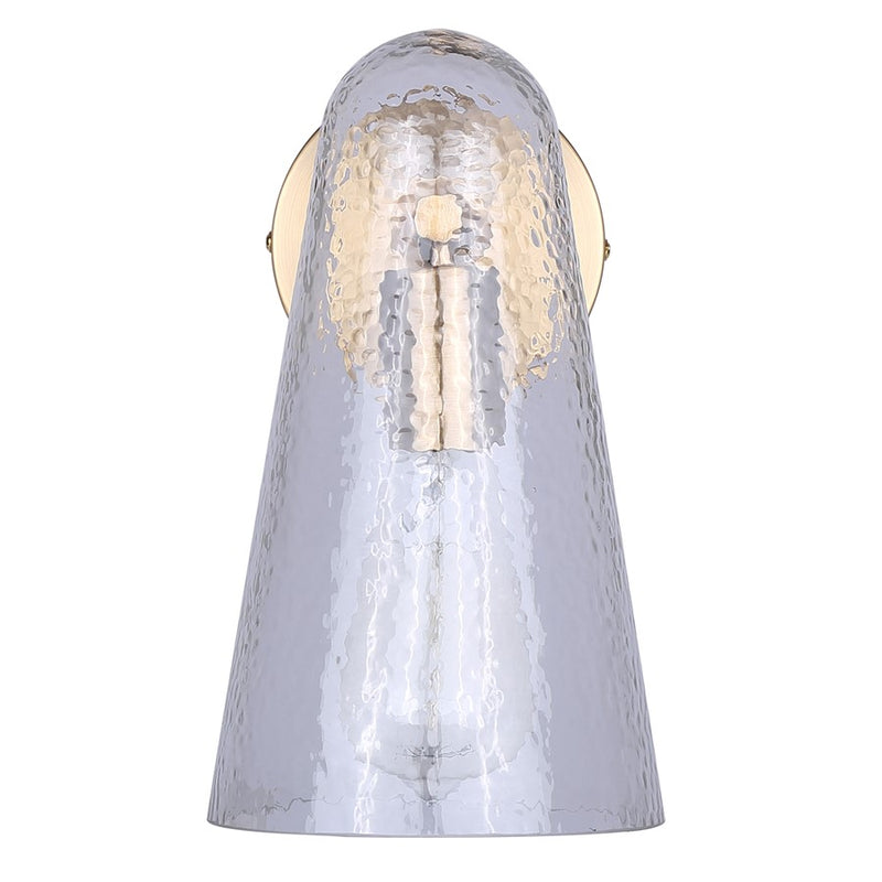 Canarm Luisa 8in 1-Light Wall Sconce | Mid-Century Gold with Hammered Clear Glass | Bedroom & Bathroom Accent | Model IWF1144A01GD