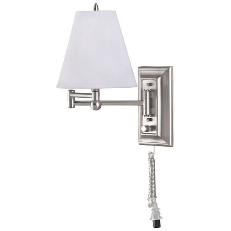 Canarm 1-Light Swing Arm Wall Sconce | Brushed Pewter and Fabric Shade | Bedroom, Living Room & Hallway | 7 x 7 x 12 in | Model IWF151D