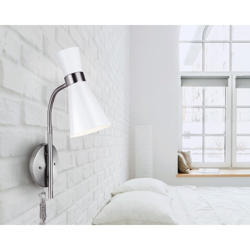 Canarm Griffith 5in 1-Light Wall Sconce | White and Brushed Nickel Metal | Hallway & Bathroom | 5 x 8.5 x 19 in | Model IWF668A01WHB