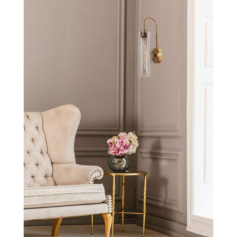 Canarm Eloise 7in 1-Light Wall Sconce | Matte Gold and Smoked Glass | Entryway & Hallway | 6.75 x 4.75 x 19 in | Model IWF740B01GD