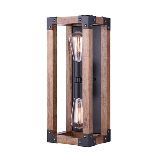 Canarm Moss 7in 2-Light Wall Sconce | Black and Wood Metal | Hallway & Living Room | 7 x 5.5 x 17.5 in | Model IWF756A02BKW