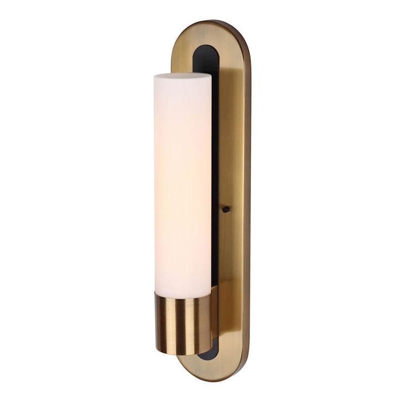 Canarm Tripp 5in 1-Light Wall Sconce | Matte Black and Gold with Opal Glass | Bathroom & Hallway | 4.75 x 4.75 x 20.5 in | Model IWF782B01BKG