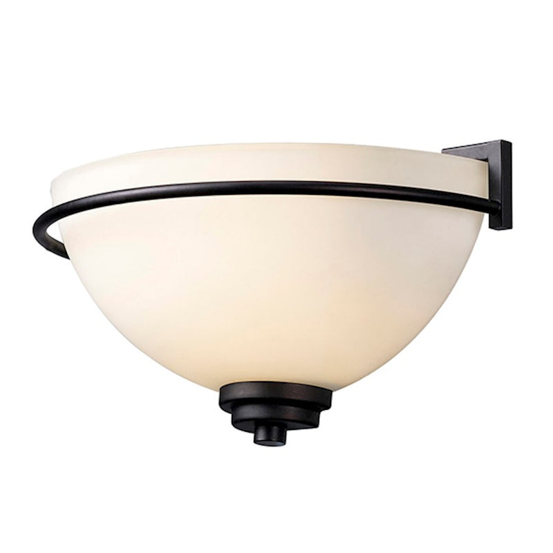 Canarm Somerset 11.75in 1-Light Wall Sconce | Curved Oil Rubbed Bronze Steel and Opal Glass | Hallway & Dining Room Accent Light | Model IWL421A01ORB