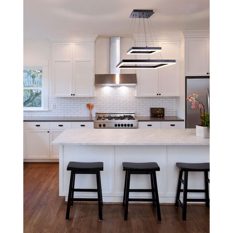 Canarm Malou 20in LED Chandelier | Matte Black Acrylic Frames | Dining Room & Living Room | 20 x 20 x 20-63 in | Model LCH214A20BK
