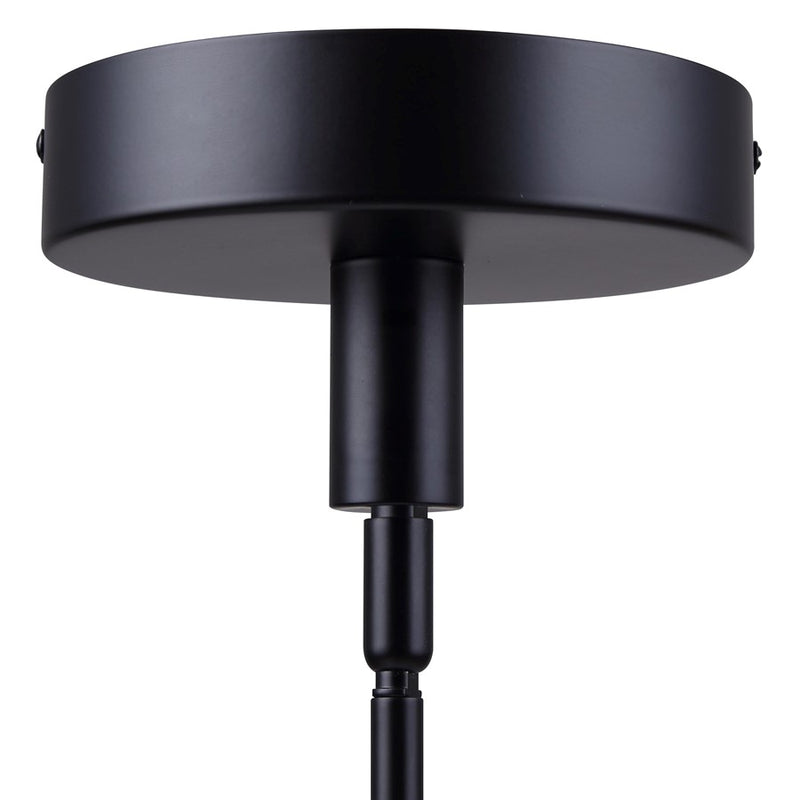 Canarm Carmynn 16in 1-Light LED Chandelier | Matte Black and White Fabric Shade | Dining Room & Kitchen | 16.5 x 16.5 x 10.25 in | Model LCH288A16BK
