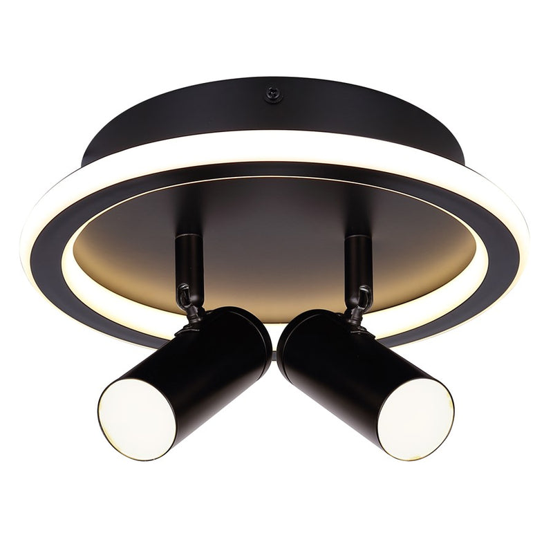 Canarm Denver 9in 2-Light LED Flush Mount | Modern Matte Black and Aluminum | Bedroom & Hallway | 9.5 x 9.5 x 5.75 in | Model LCW314A02BK