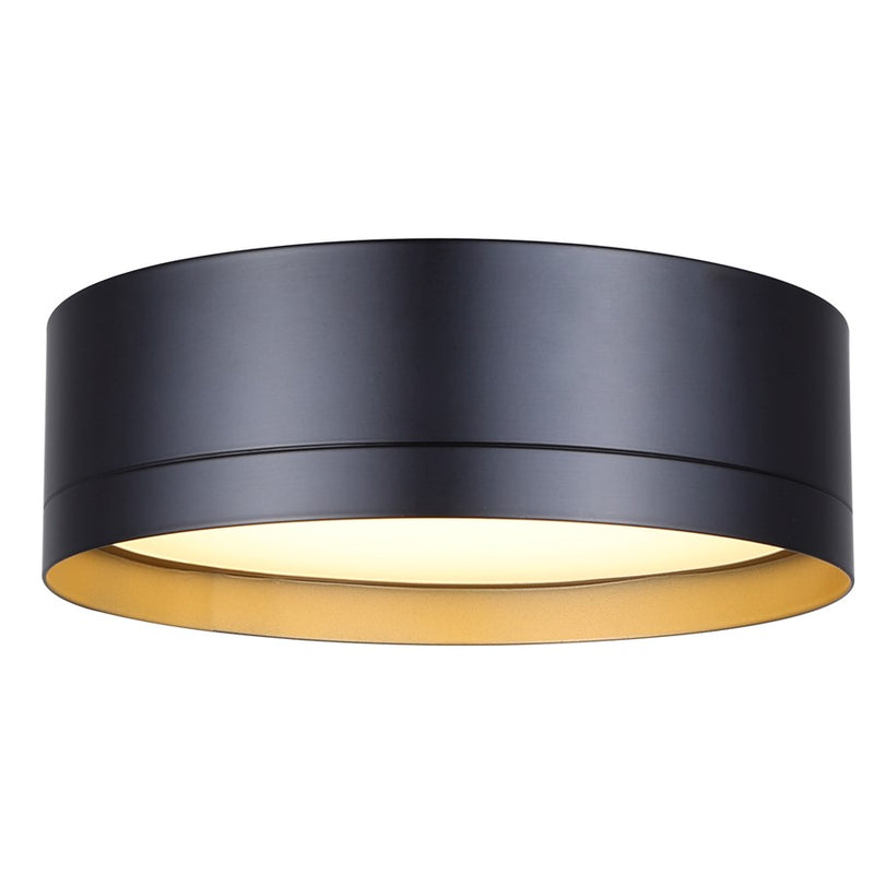 Canarm Kyrie 12in 1-Light LED Flush Mount | Modern Black with Gold Interior | Living Room & Bedroom | 11.75 x 11.75 x 3.75 in | Model LFM285A12BK