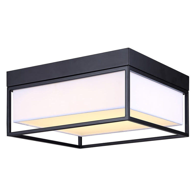 Canarm Bretton 12in 1-Light LED Flush Mount | Modern Matte Black and White Fabric Shade | Hallway & Living Room | Model LFM293A12BK