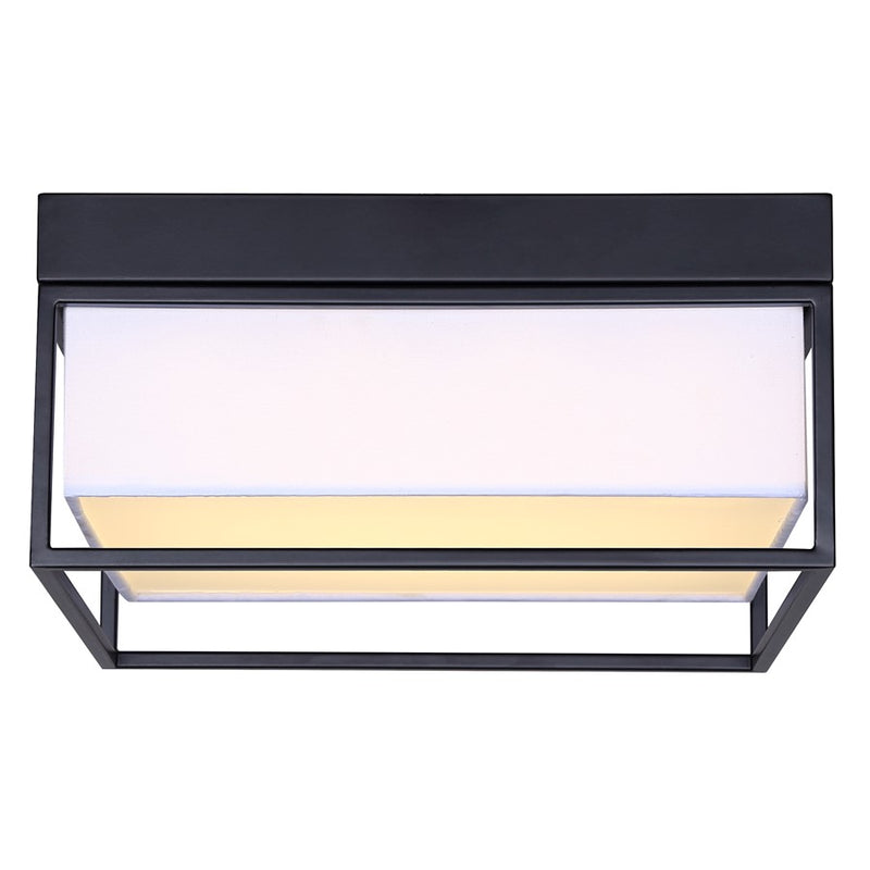 Canarm Bretton 12in 1-Light LED Flush Mount | Modern Matte Black and White Fabric Shade | Hallway & Living Room | Model LFM293A12BK