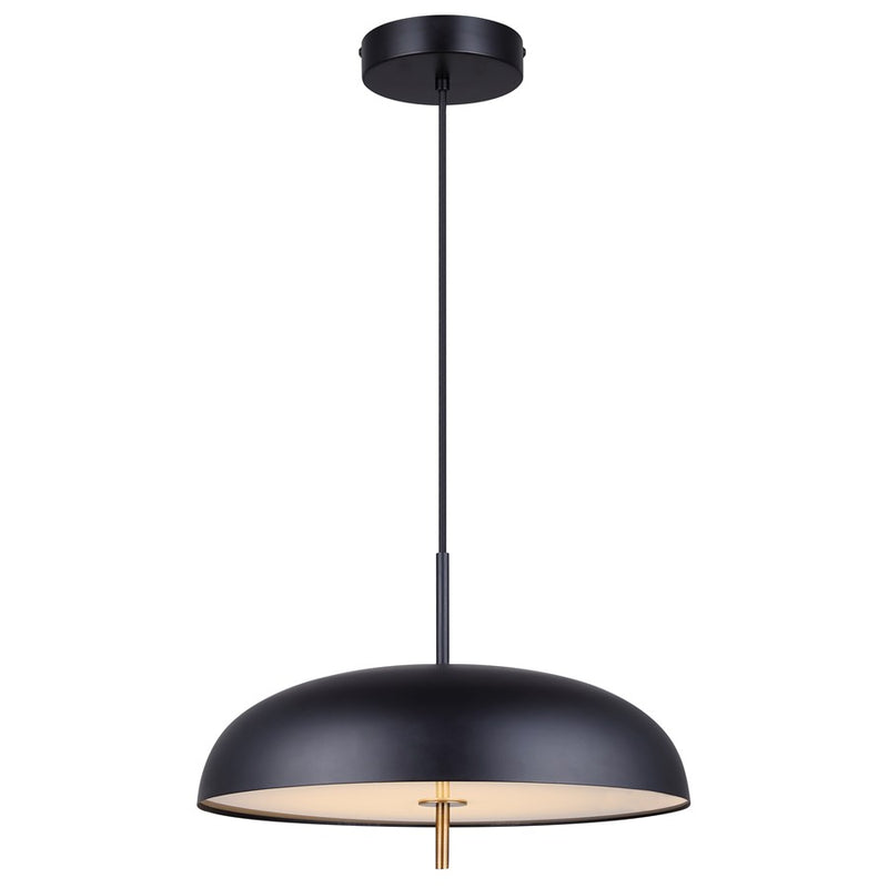 Canarm Kelvin 15in 1-Light LED Pendant | Mid-Century Matte Black and Gold Opal Glass | Kitchen Island & Dining Room | 12-72in H | Model LPL287A01BKG