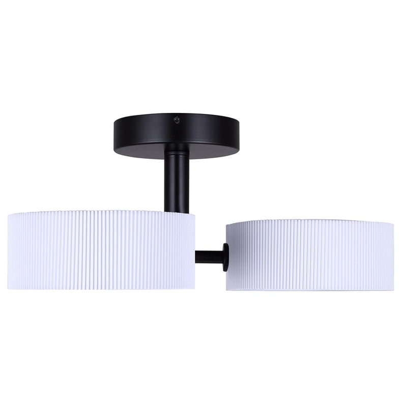 Canarm Carmynn 21in 3-Light Semi Flush Mount | Modern Matte Black and White Ribbed Fabric Shades | Bedroom & Living Room | Model LSF288A03BK