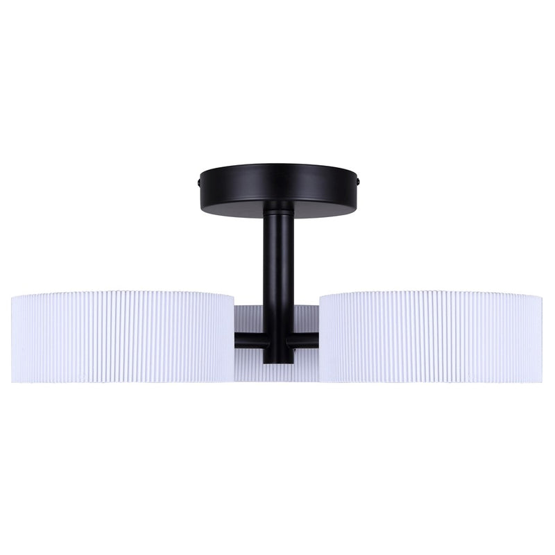 Canarm Carmynn 21in 3-Light Semi Flush Mount | Modern Matte Black and White Ribbed Fabric Shades | Bedroom & Living Room | Model LSF288A03BK