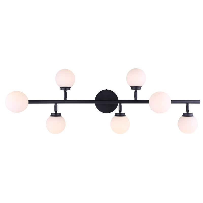 Canarm Poppy 38in 7-Light LED Track Light | Matte Black and Opal Glass | Kitchen, Living Room & Commercial Spaces | 1600 Lumens | Model LT176A07BK