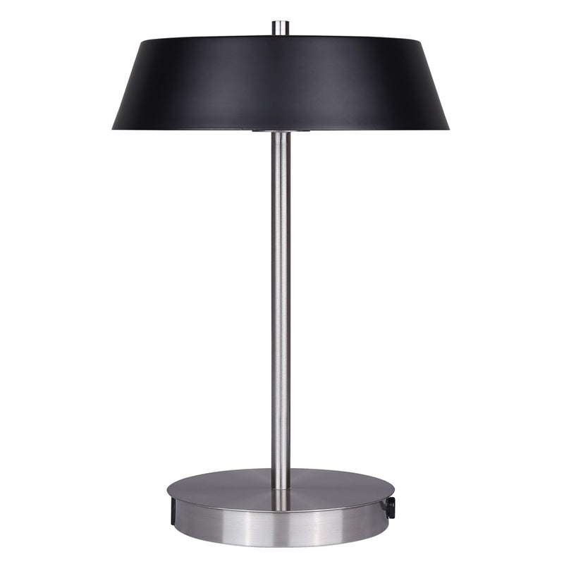 Canarm Jessa 14in 1-Light LED Table Lamp | Brushed Nickel and Black Metal | Bedroom & Office | 9 x 9 x 14.25 in | Model LTL263A14BKN