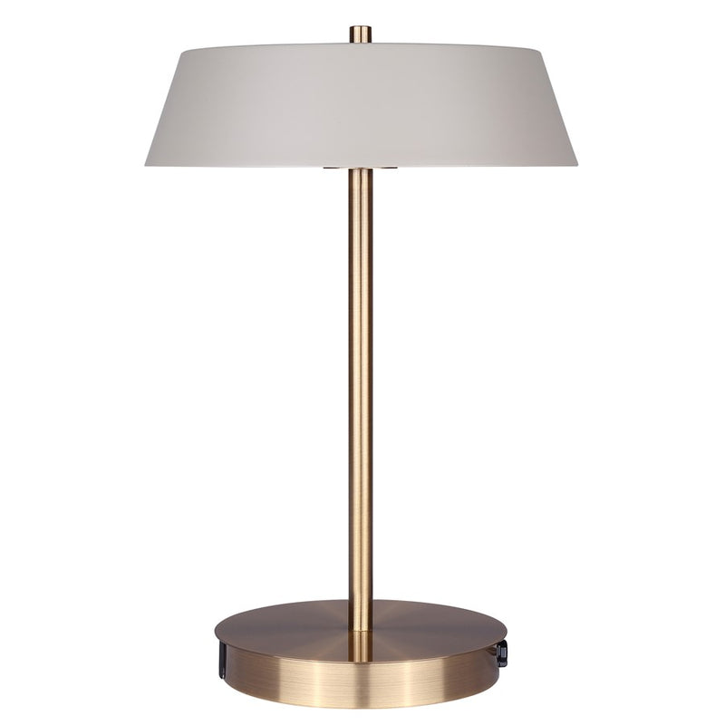 Canarm Jessa 9in 1-Light LED Table Lamp | Mid-Century Gold and Matte Grey with Opal Glass | Bedroom & Office Desk | 500 Lumens | Model LTL263A14GDG