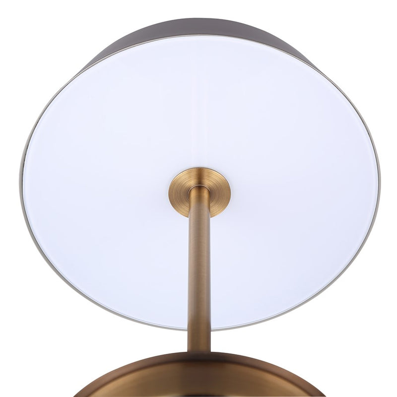 Canarm Jessa 9in 1-Light LED Table Lamp | Mid-Century Gold and Matte Grey with Opal Glass | Bedroom & Office Desk | 500 Lumens | Model LTL263A14GDG